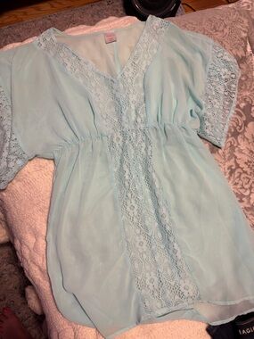 Xhilaration Light Blue Lace-Trim Swim Coverup